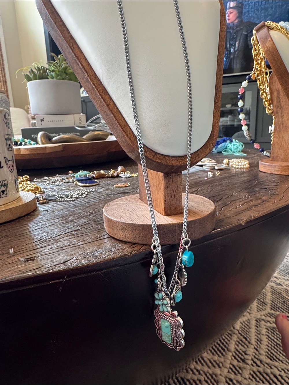 Turquoise Charm Pendant Necklace - Silver Tone Women’s Jewelry - Picture 10 of 10
